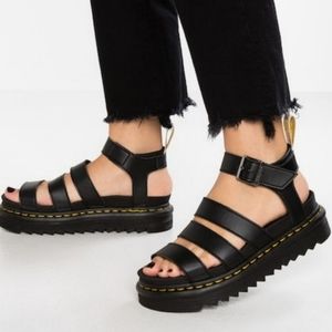 New Dr. Martens Blaire Hydro Leather Black Platform Sandals